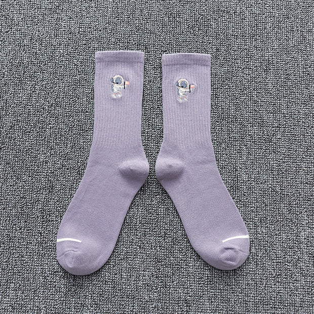 Embroidered cotton astronaut socks