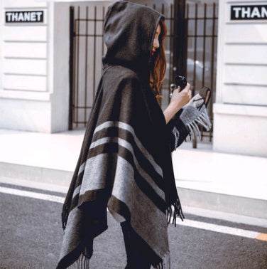 Autumn and winter hooded ladies cloak shawl